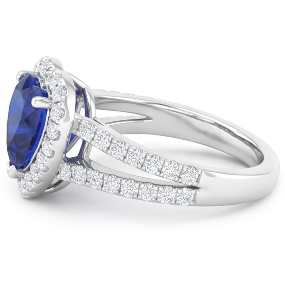 Anello fantasia in oro bianco 14K con diamanti e zaffiri a taglio cuore blu da 4.45 ct