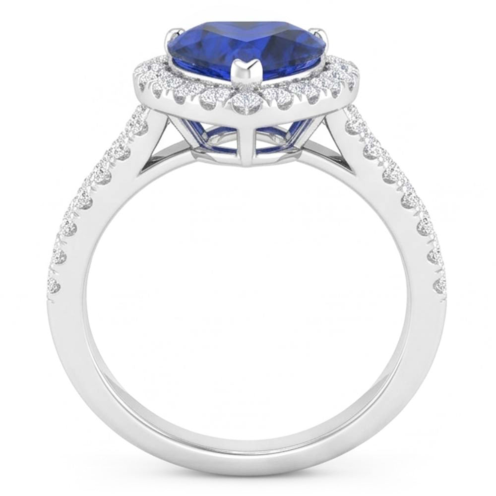 Anello fantasia in oro bianco 14K con diamanti e zaffiri a taglio cuore blu da 4.45 ct