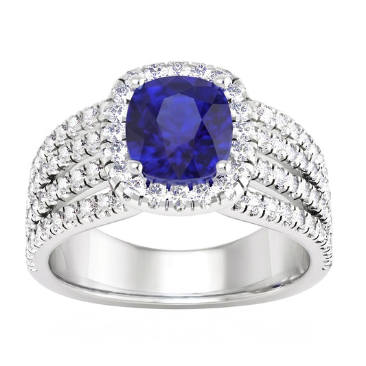 Anello fantasia in oro bianco 14K con diamanti e zaffiro blu di Ceylon a punta da 5,80 ct