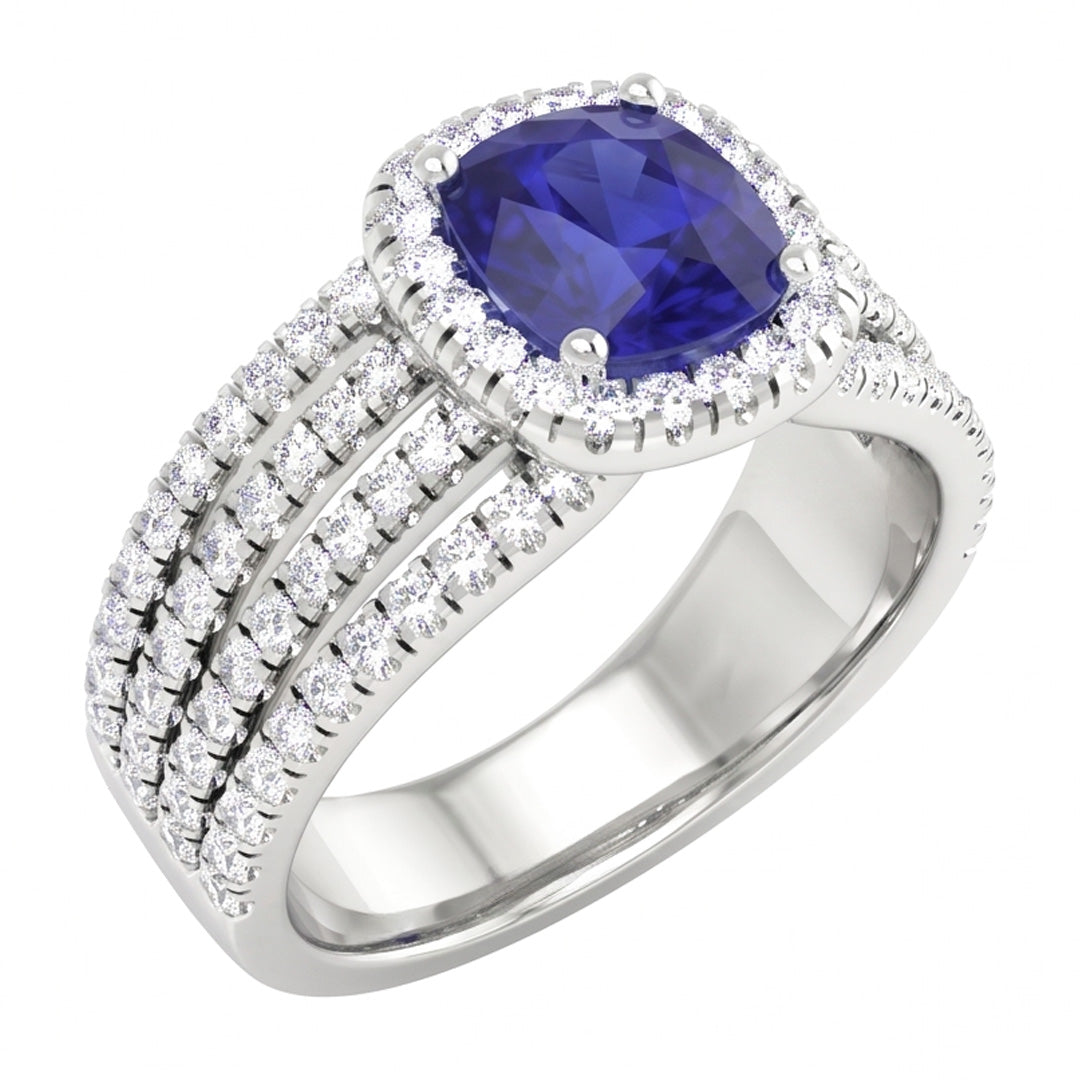 Anello fantasia in oro bianco 14K con diamanti e zaffiro blu di Ceylon a punta da 5,80 ct