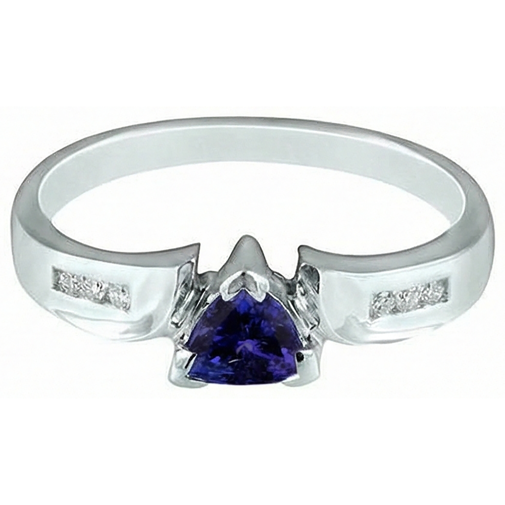 Anello fantasia in oro bianco 14K con diamanti tanzanite AAA da 1.75 carati trilioni