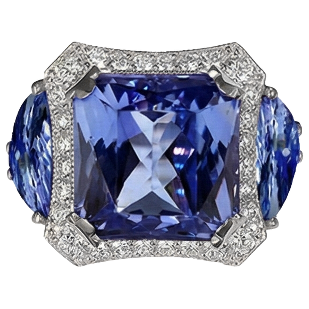 vero round tanzanite 6.75carati anello angolo laterale