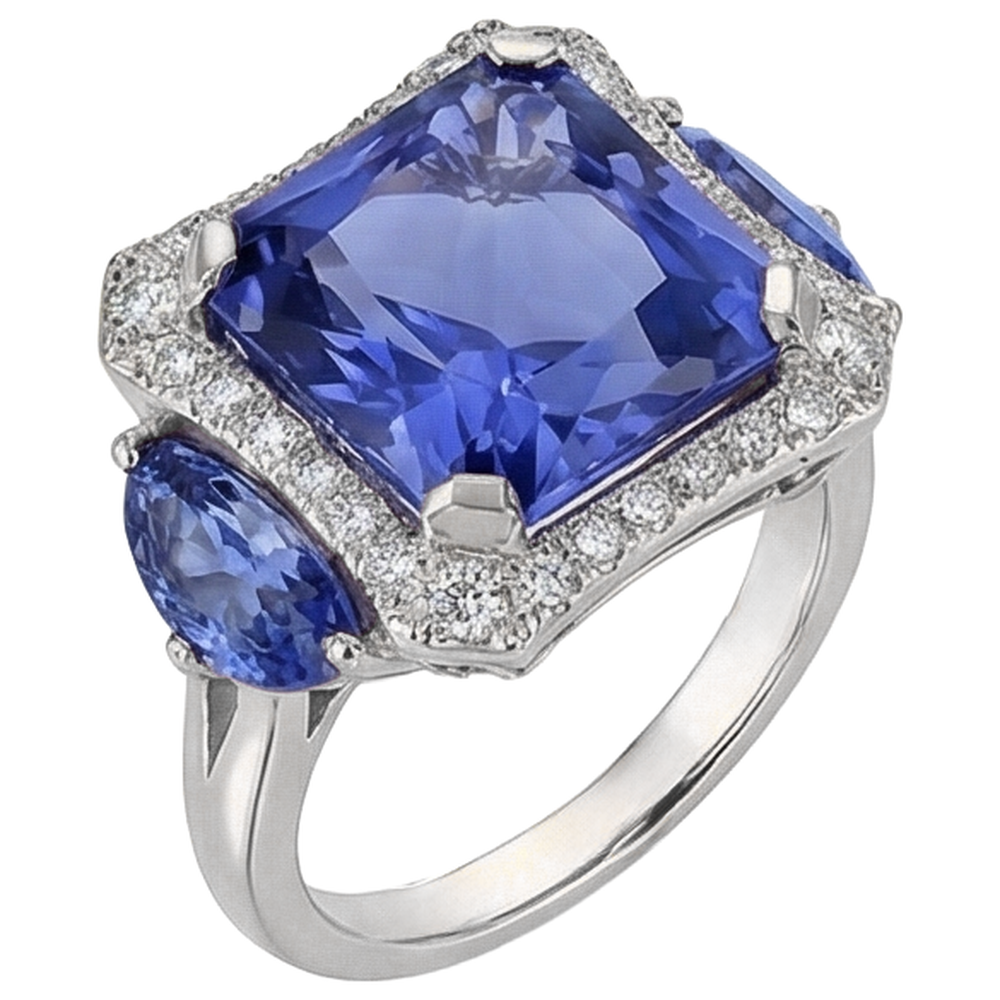 vero round tanzanite 6.75carati anello dettaglio ravvicinato
