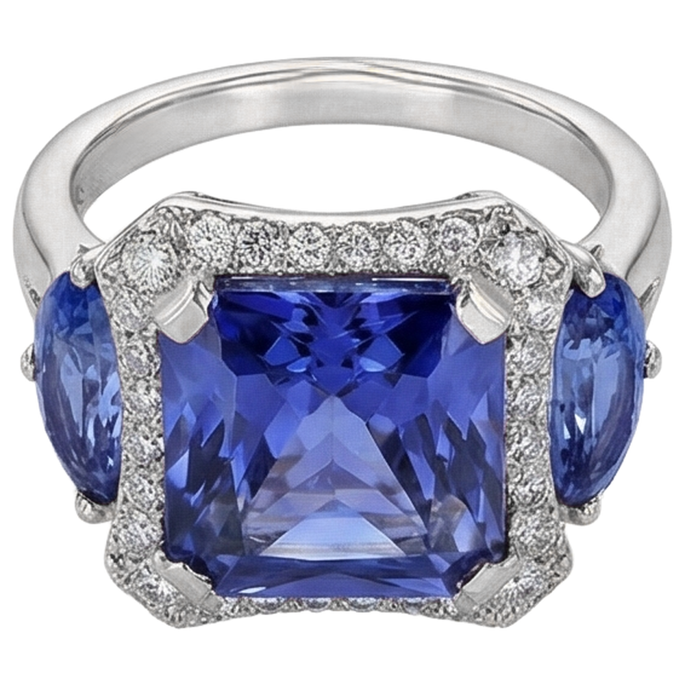 vero round tanzanite 6.75carati anello vista dall'alto