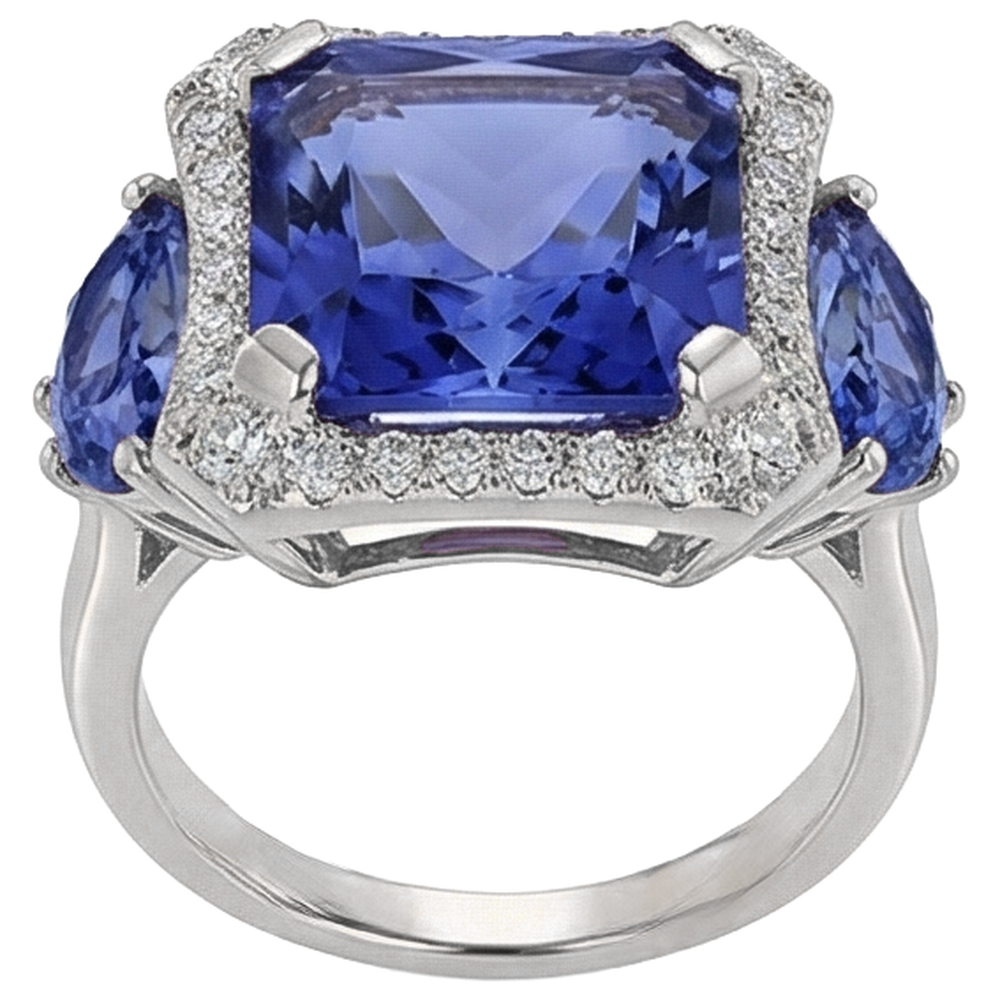 vero round tanzanite 6.75carati anello vista di profilo