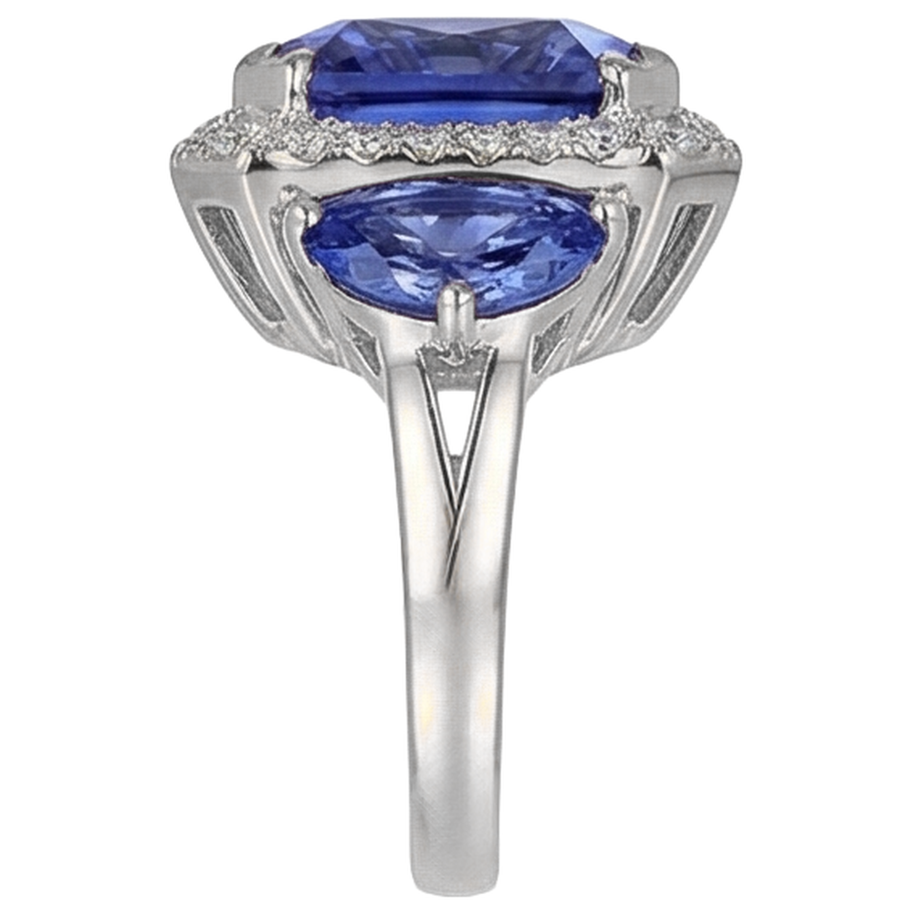 vero round tanzanite 6.75carati anello su bianco