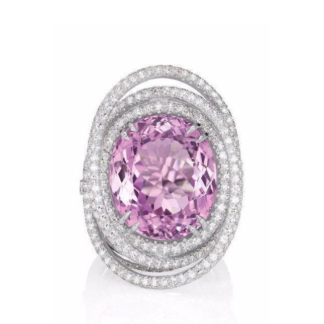 Anello fantasia ovale rosa con diamante Kunzite 34 carati in oro bianco 14 carati - harrychadent.it