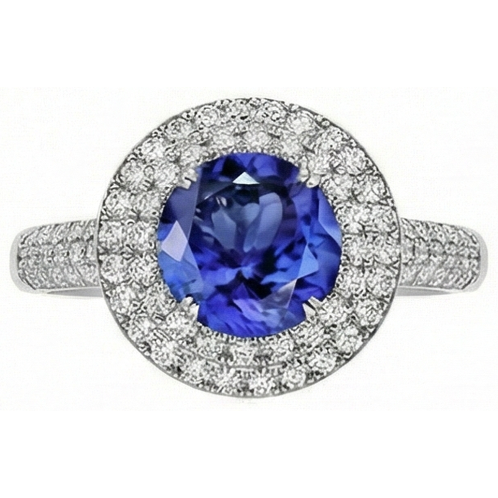 Anello fantasia rotondo con diamanti naturali in vera tanzanite 2.65 carati