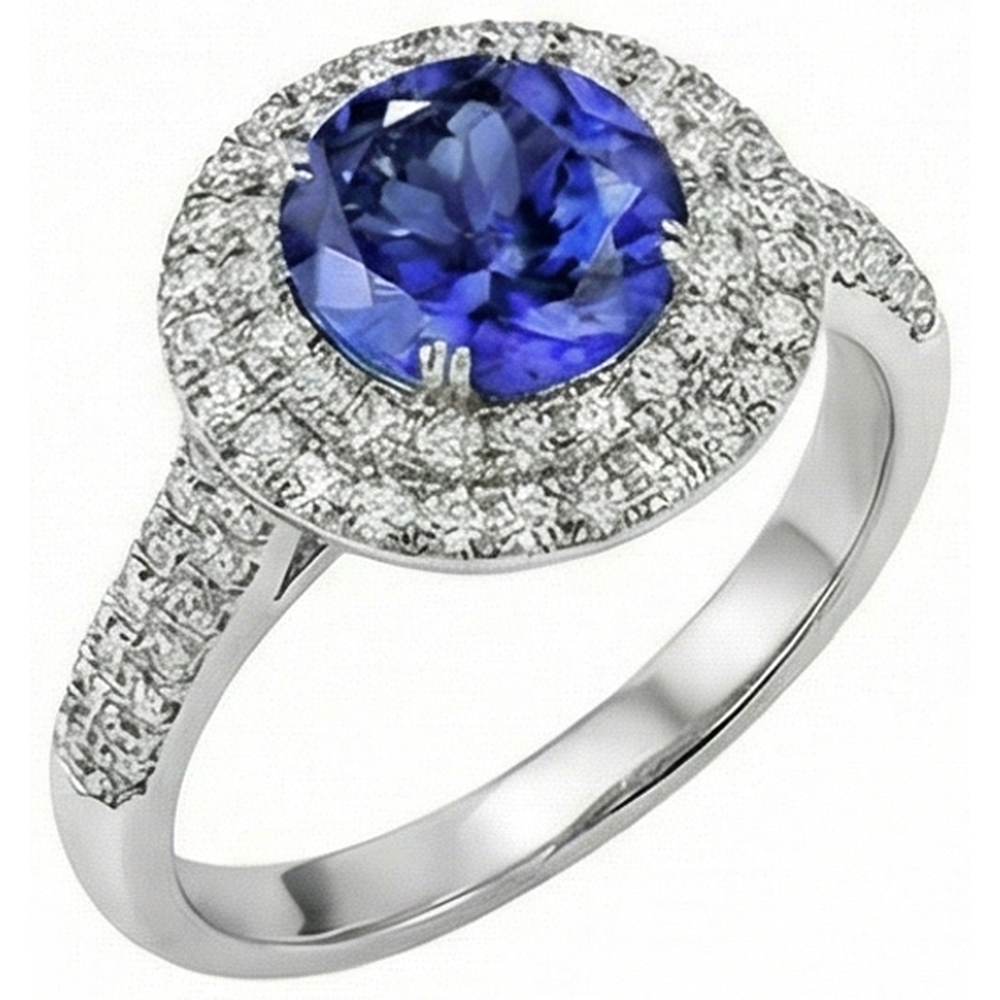 Anello fantasia rotondo con diamanti naturali in vera tanzanite 2.65 carati