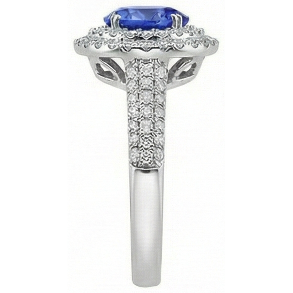 Anello fantasia rotondo con diamanti naturali in vera tanzanite 2.65 carati