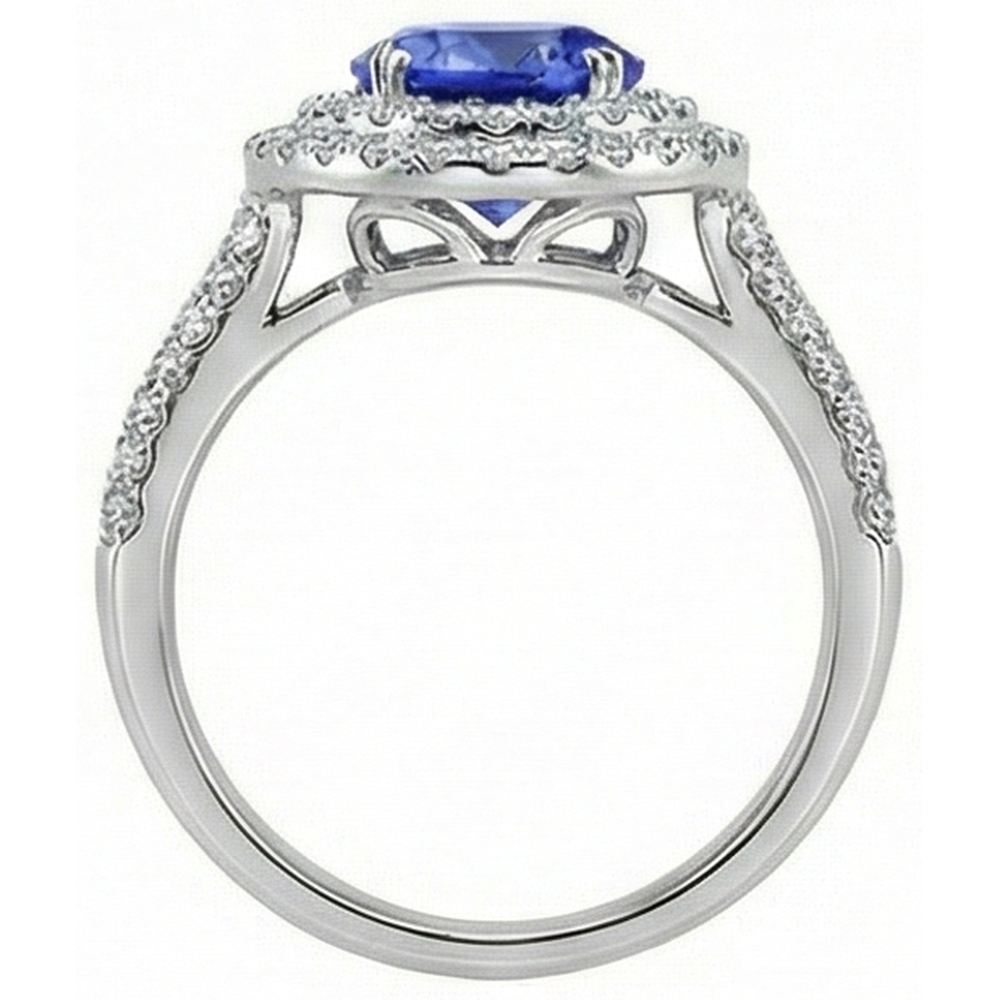 Anello fantasia rotondo con diamanti naturali in vera tanzanite 2.65 carati