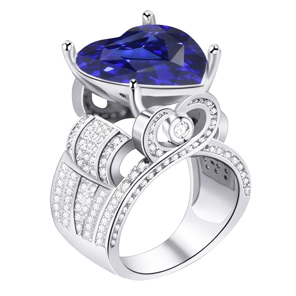 Anello gioielli con diamanti stile antico taglio cuore zaffiro blu 4.50 carati