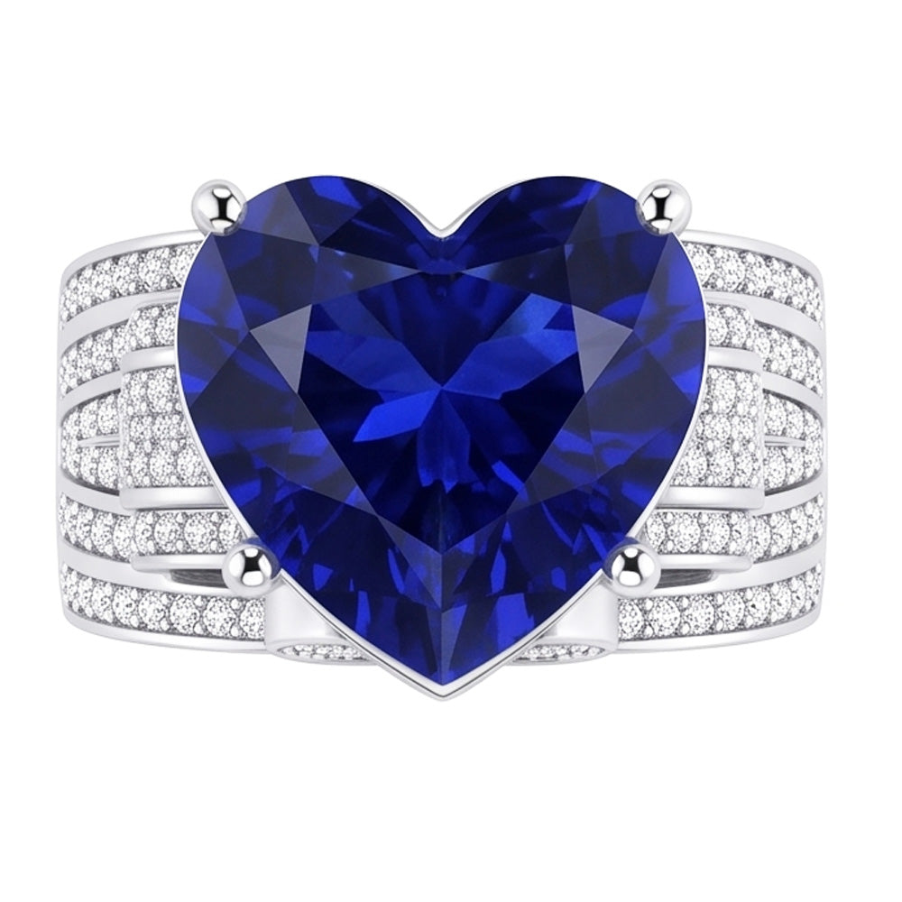 Anello gioielli con diamanti stile antico taglio cuore zaffiro blu 4.50 carati