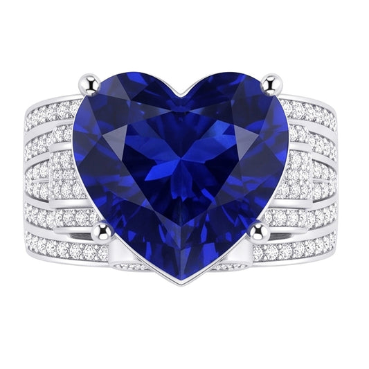 Anello gioielli con diamanti stile antico taglio cuore zaffiro blu 4.50 carati