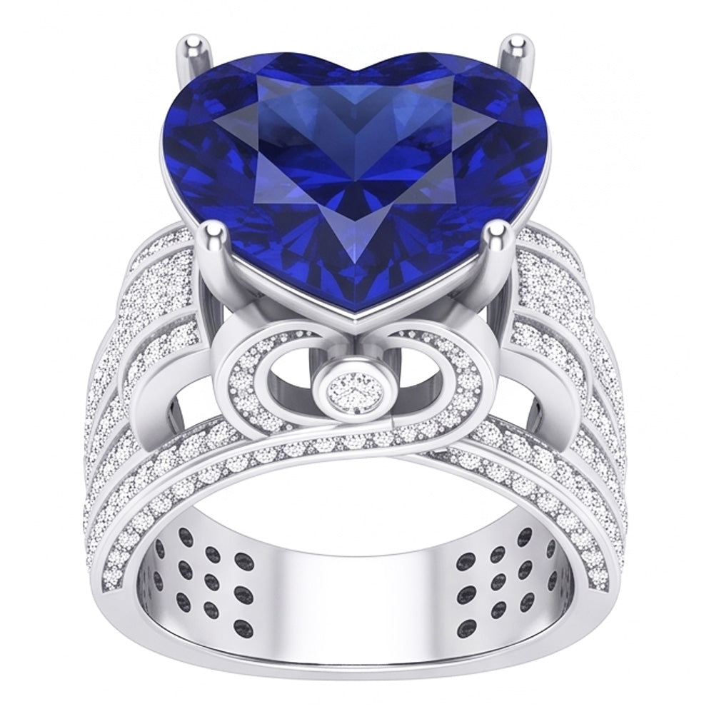 Anello gioielli con diamanti stile antico taglio cuore zaffiro blu 4.50 carati
