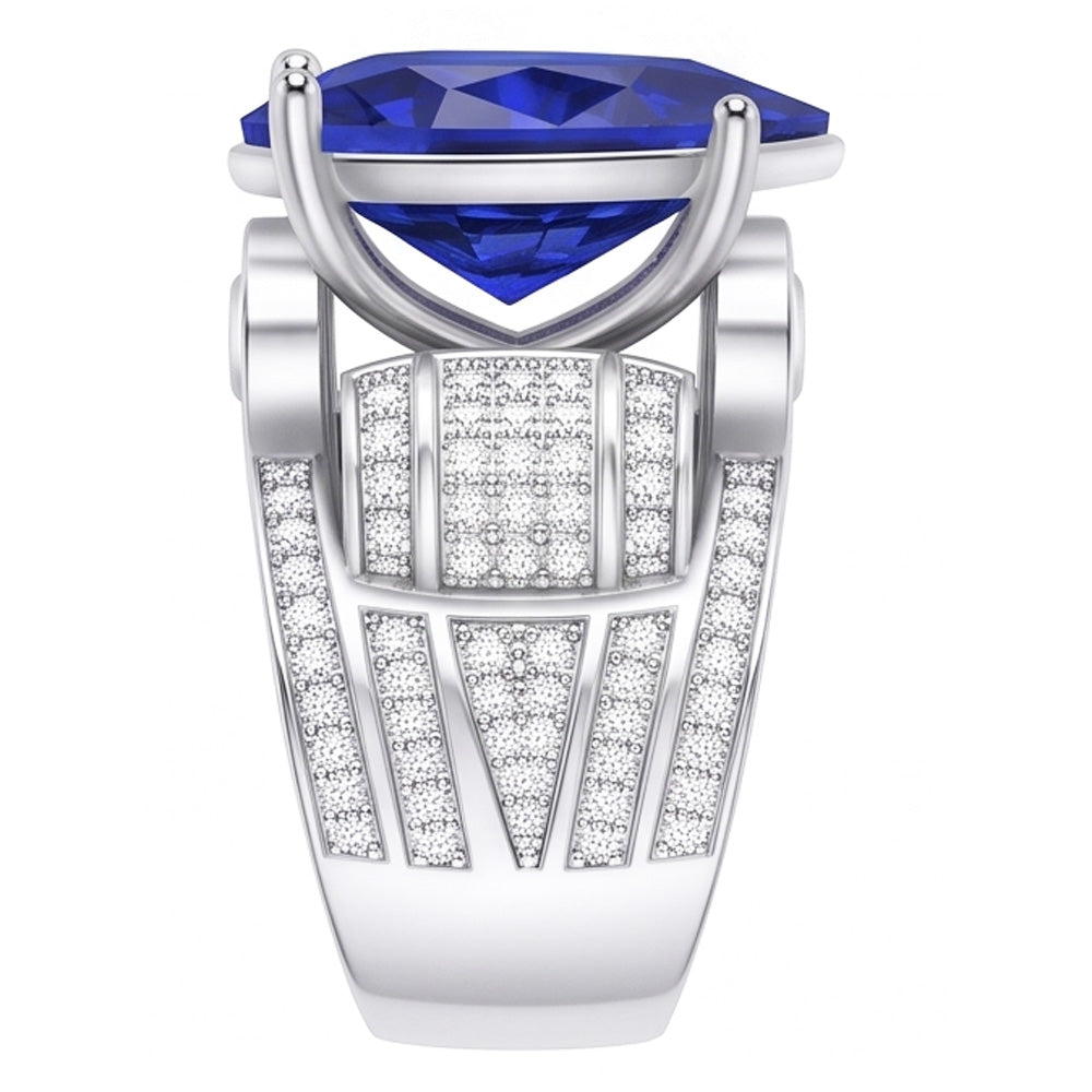 Anello gioielli con diamanti stile antico taglio cuore zaffiro blu 4.50 carati