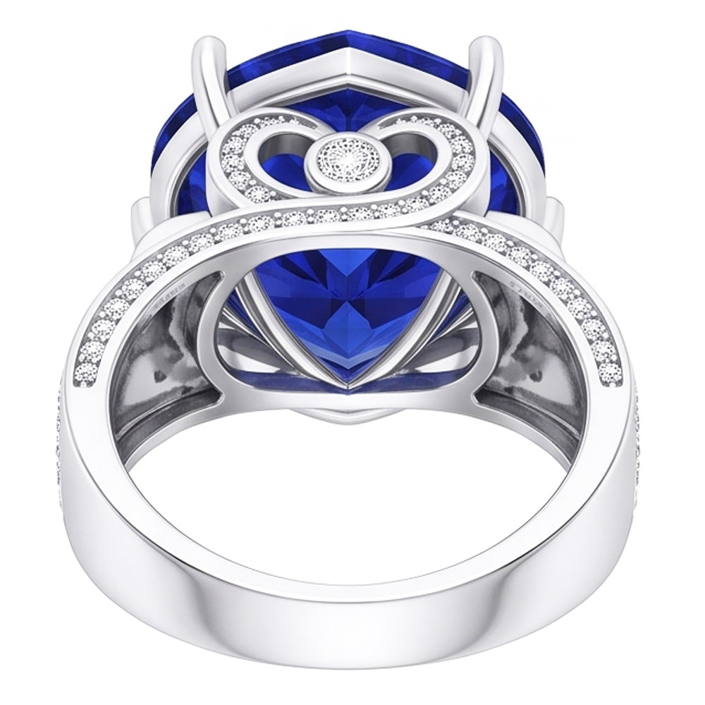 Anello gioielli con diamanti stile antico taglio cuore zaffiro blu 4.50 carati