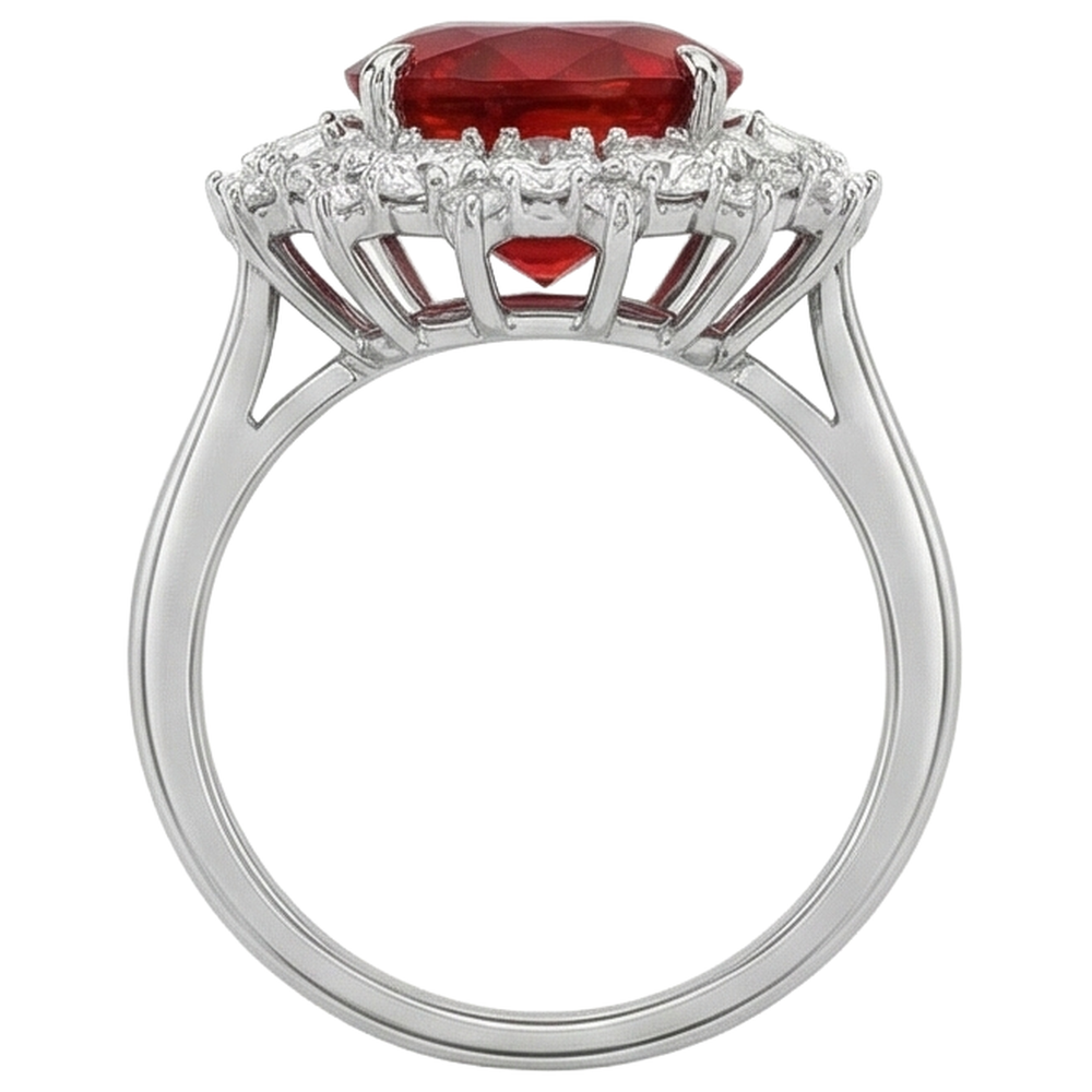 Anello grande rubino rosso taglio cuscino con diamante oro bianco 14 carati 7.25 ct