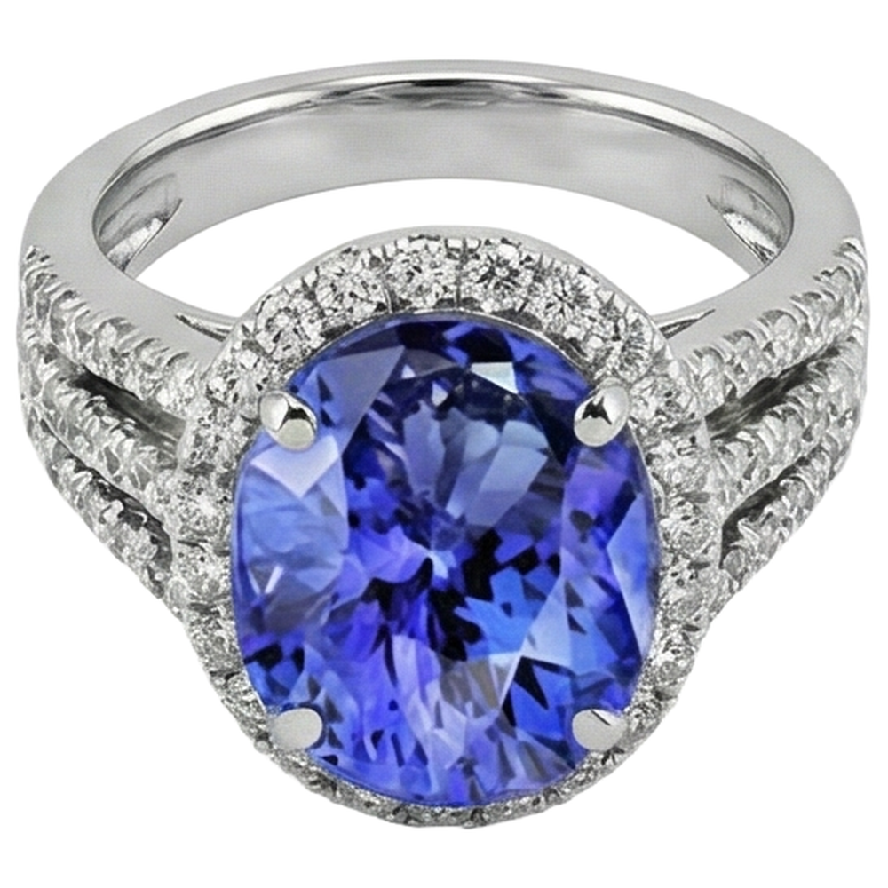 vero round tanzanite 6.70carati anello dettaglio ravvicinato