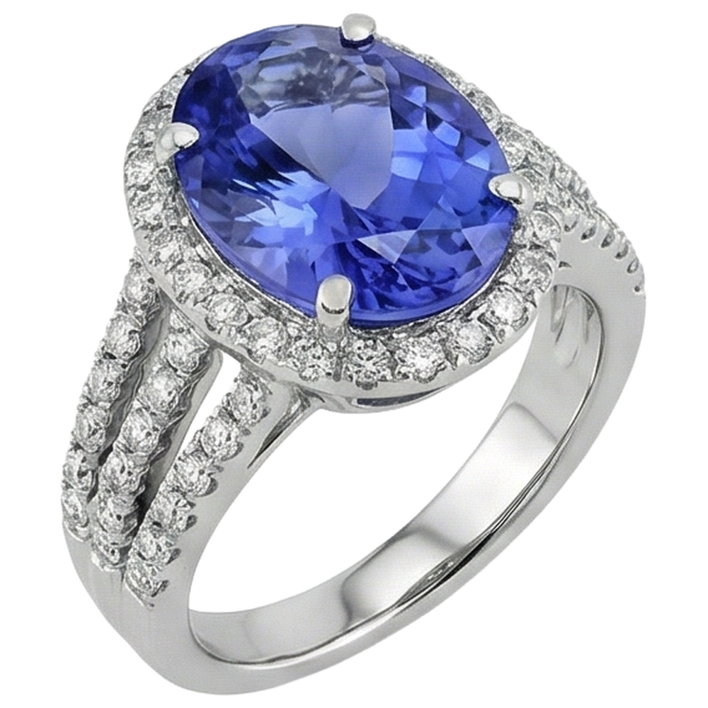 vero round tanzanite 6.70carati anello vista dall'alto