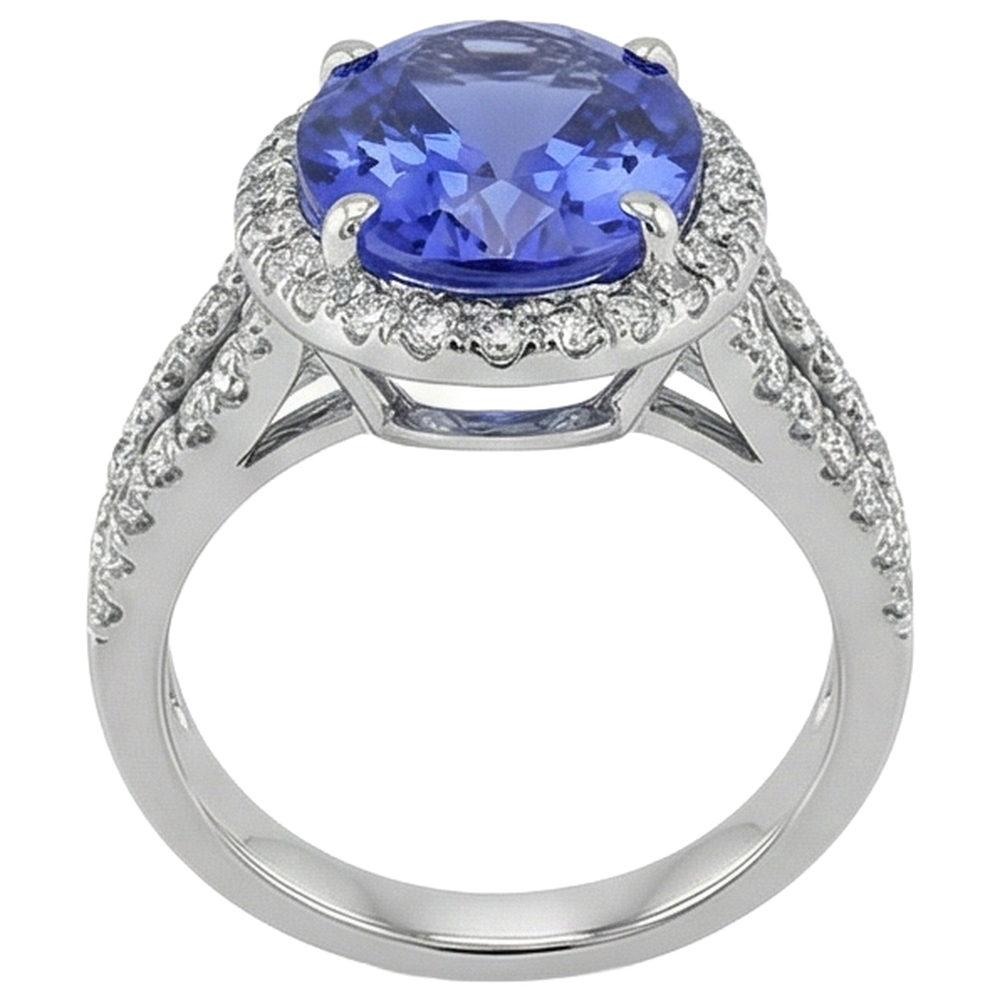 vero round tanzanite 6.70carati anello vista di profilo