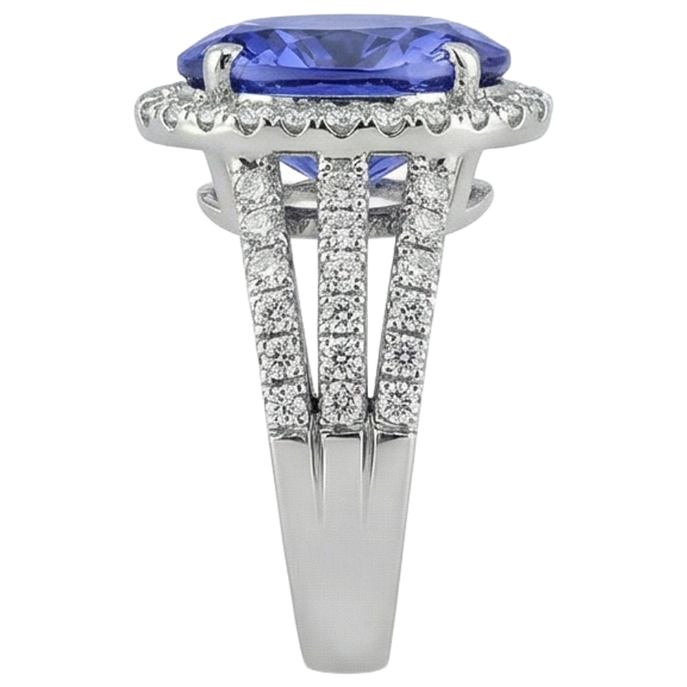 vero round tanzanite 6.70carati anello su bianco