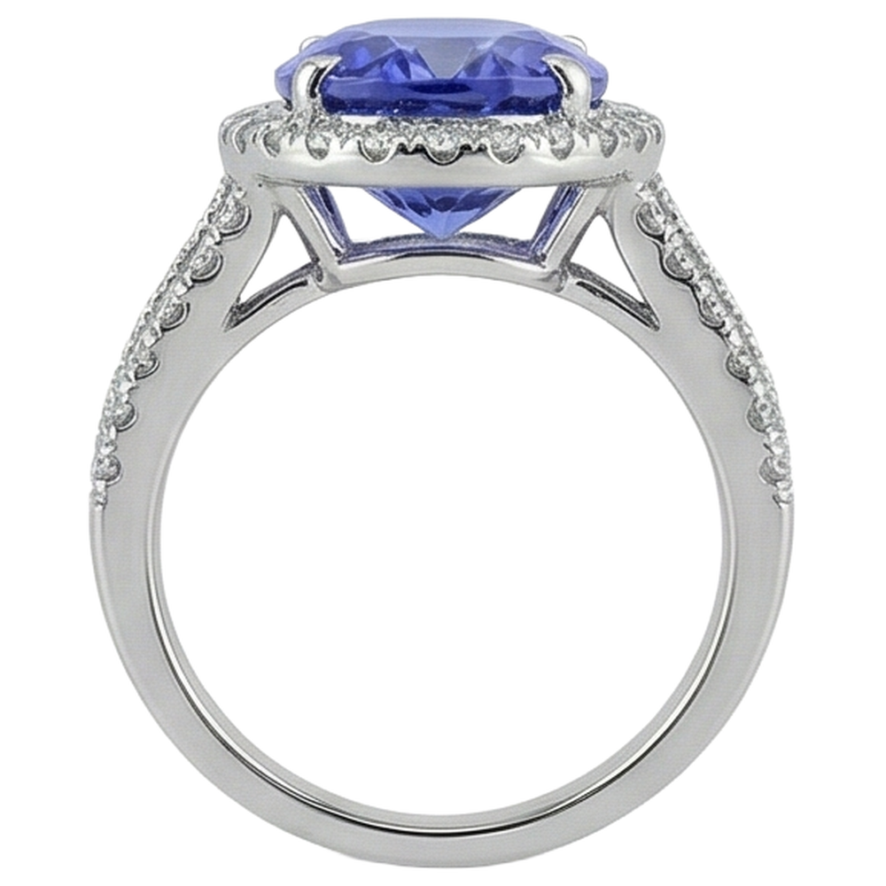 vero round tanzanite 6.70carati anello con accenti diamanti