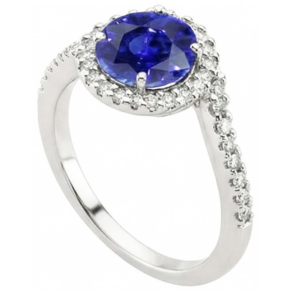 Anello impilabile con zaffiro dello Sri Lanka da 2,50 carati e diamanti in oro bianco 14K