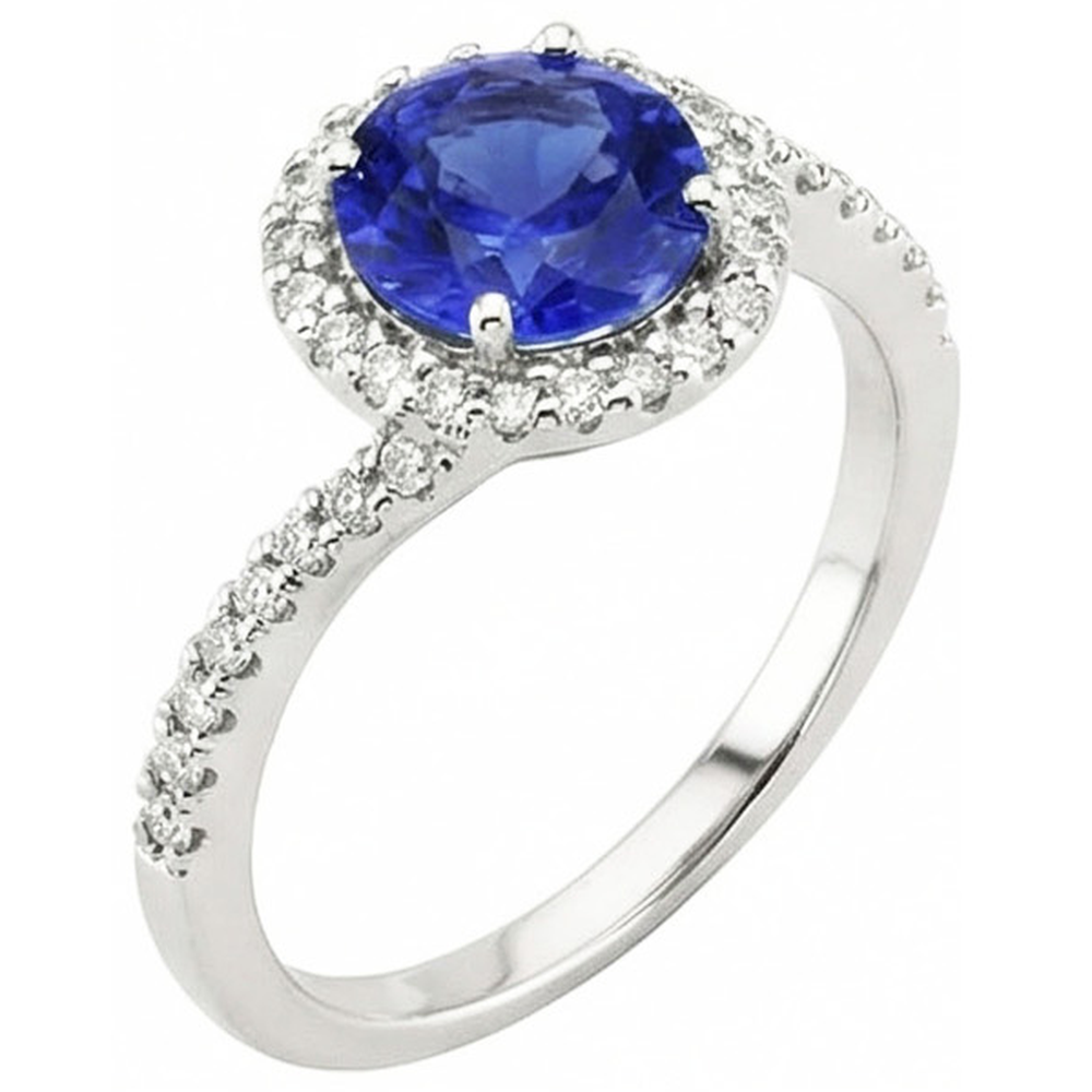 Anello impilabile con zaffiro dello Sri Lanka da 2,50 carati e diamanti in oro bianco 14K