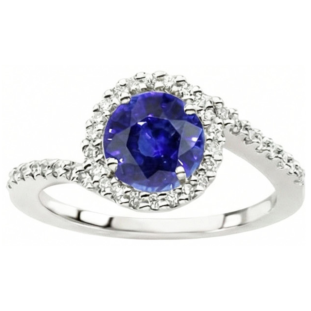 Anello impilabile con zaffiro dello Sri Lanka da 2,50 carati e diamanti in oro bianco 14K