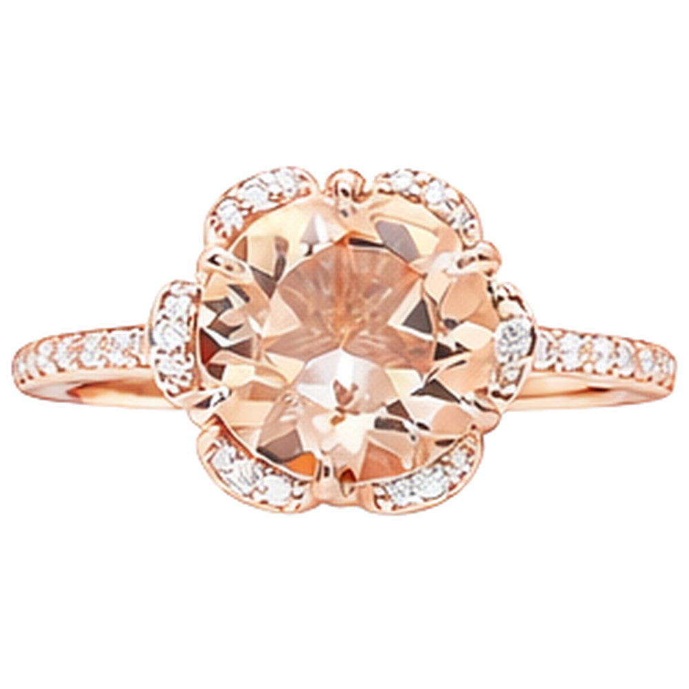 Anello in Morganite e diamanti a taglio rotondo da 15.25 carati in oro rosa 14K