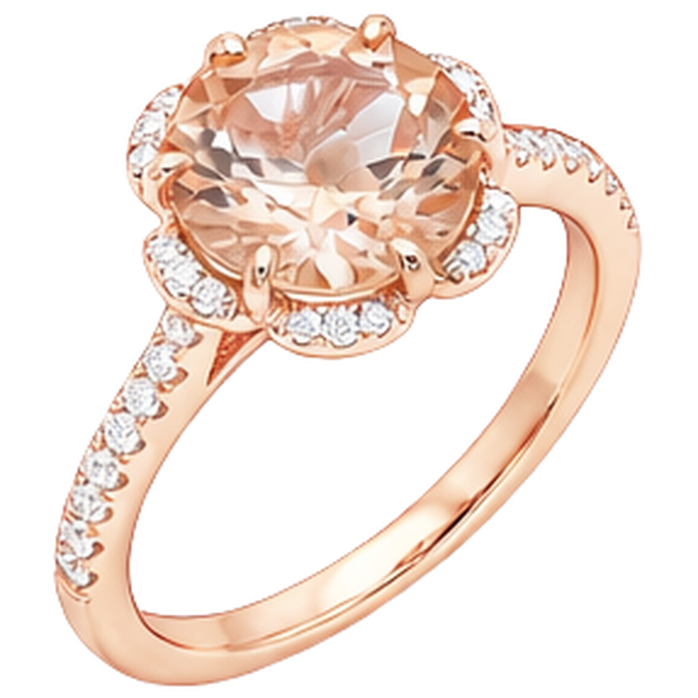 Anello in Morganite e diamanti a taglio rotondo da 15.25 carati in oro rosa 14K