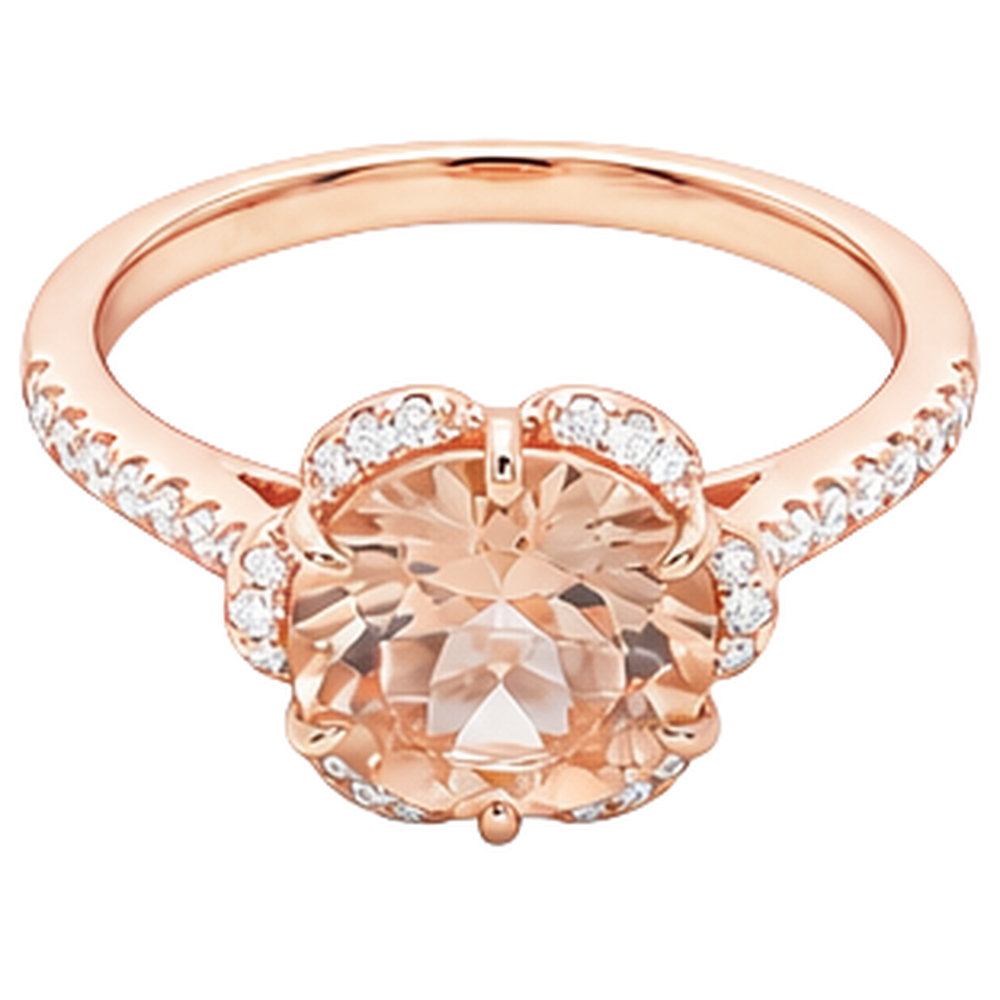 Anello in Morganite e diamanti a taglio rotondo da 15.25 carati in oro rosa 14K