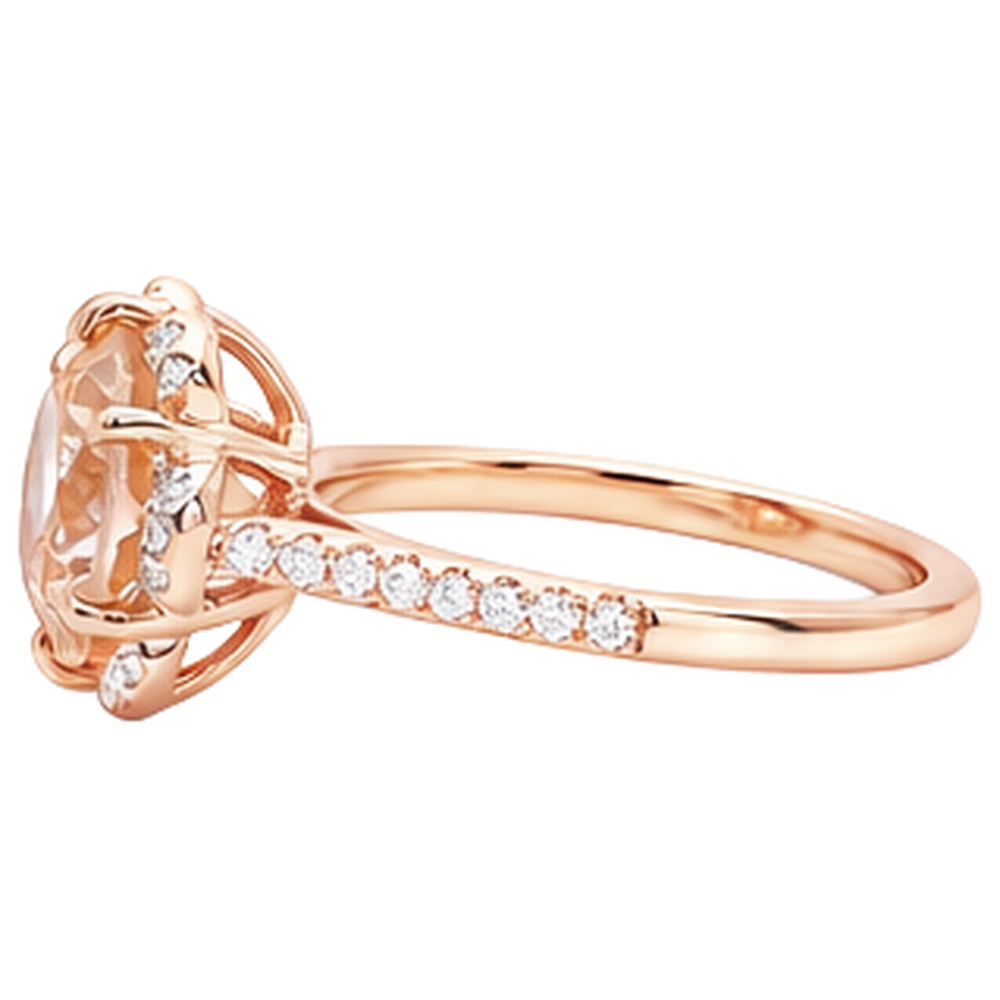 Anello in Morganite e diamanti a taglio rotondo da 15.25 carati in oro rosa 14K