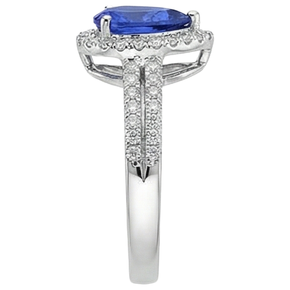 Anello in Oro 14 Carati Con Tanzanite Blu a Forma Di Pera E Diamanti Rotondi Da 4.75 CT