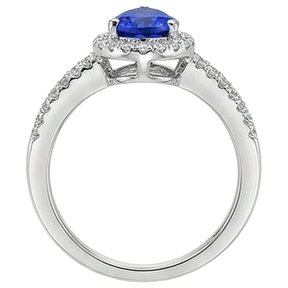 Anello in Oro 14 Carati Con Tanzanite Blu a Forma Di Pera E Diamanti Rotondi Da 4.75 CT