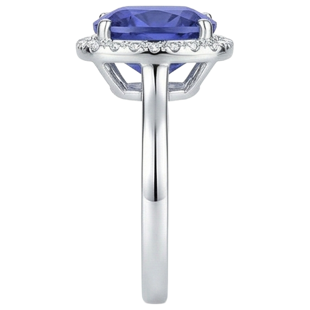 Anello in oro 14 kt con tanzanite a cuscino con diamanti da 15.25 ct