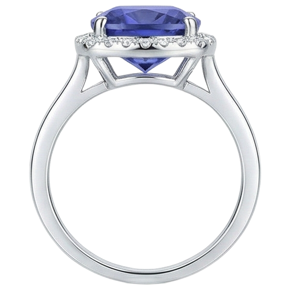 Anello in oro 14 kt con tanzanite a cuscino con diamanti da 15.25 ct