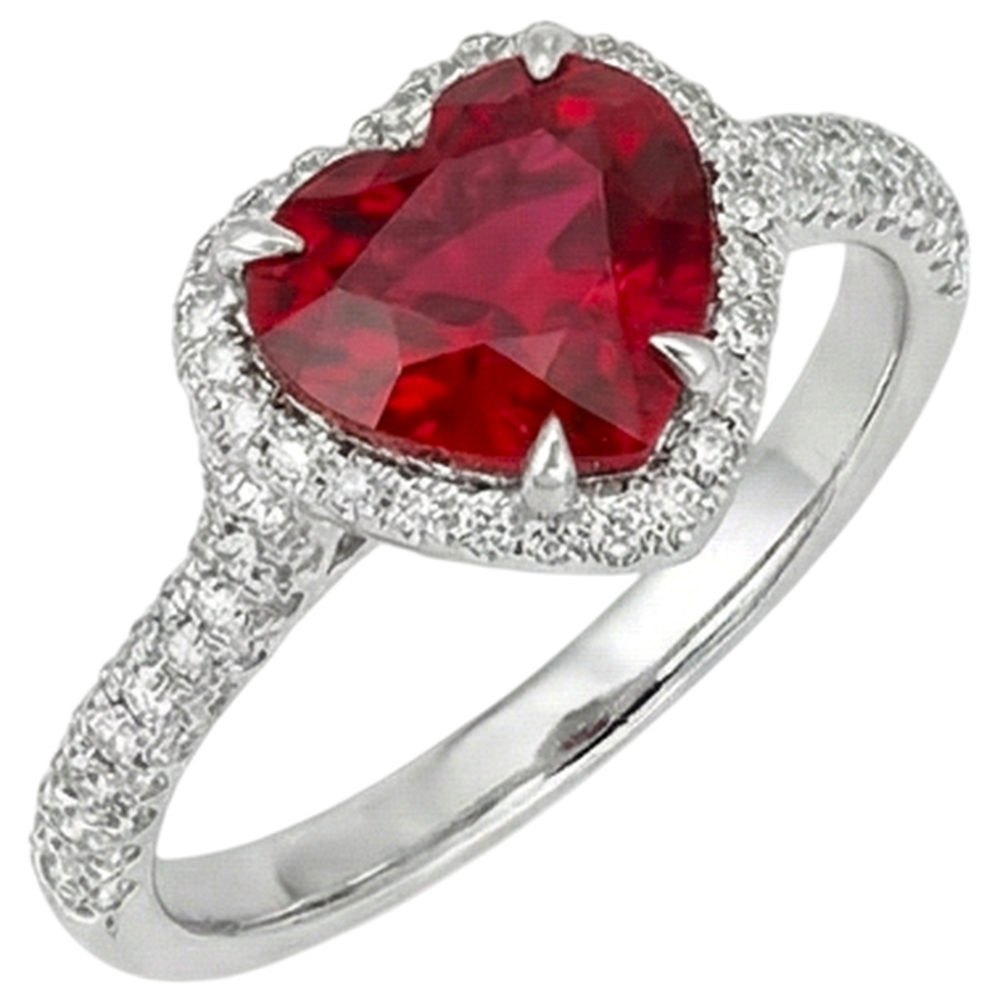 Anello in oro 14K a forma di cuore con rubino rosso da 6,75 ct con diamanti
