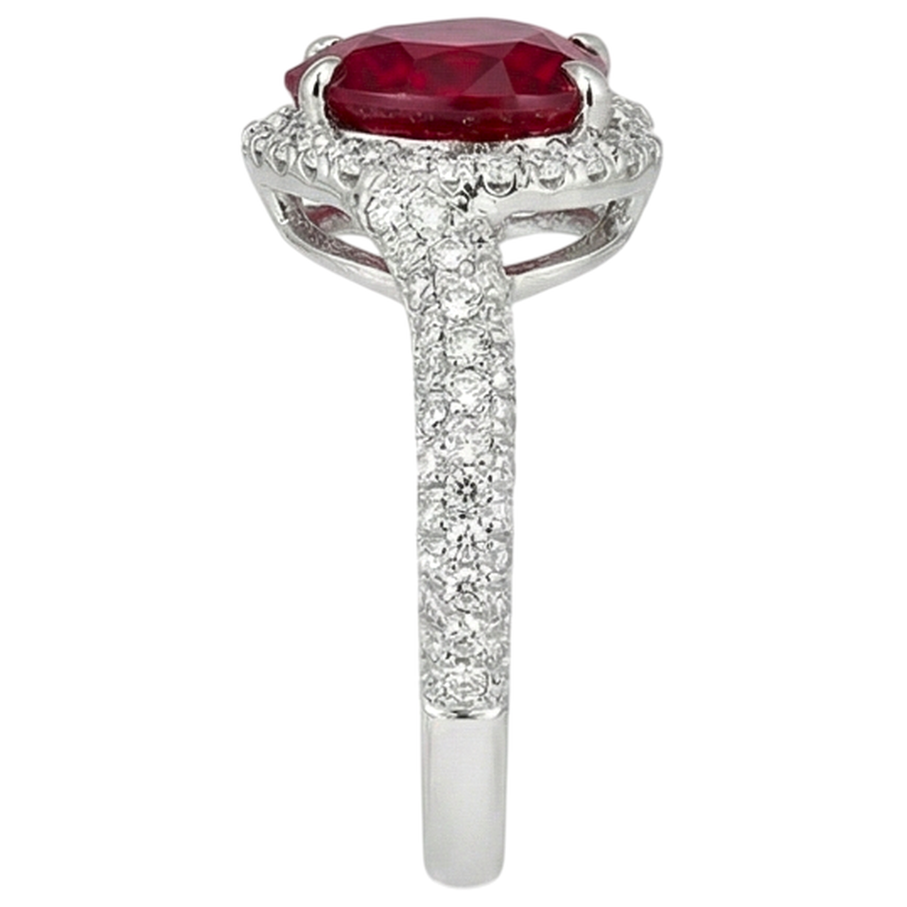 Anello in oro 14K a forma di cuore con rubino rosso da 6,75 ct con diamanti