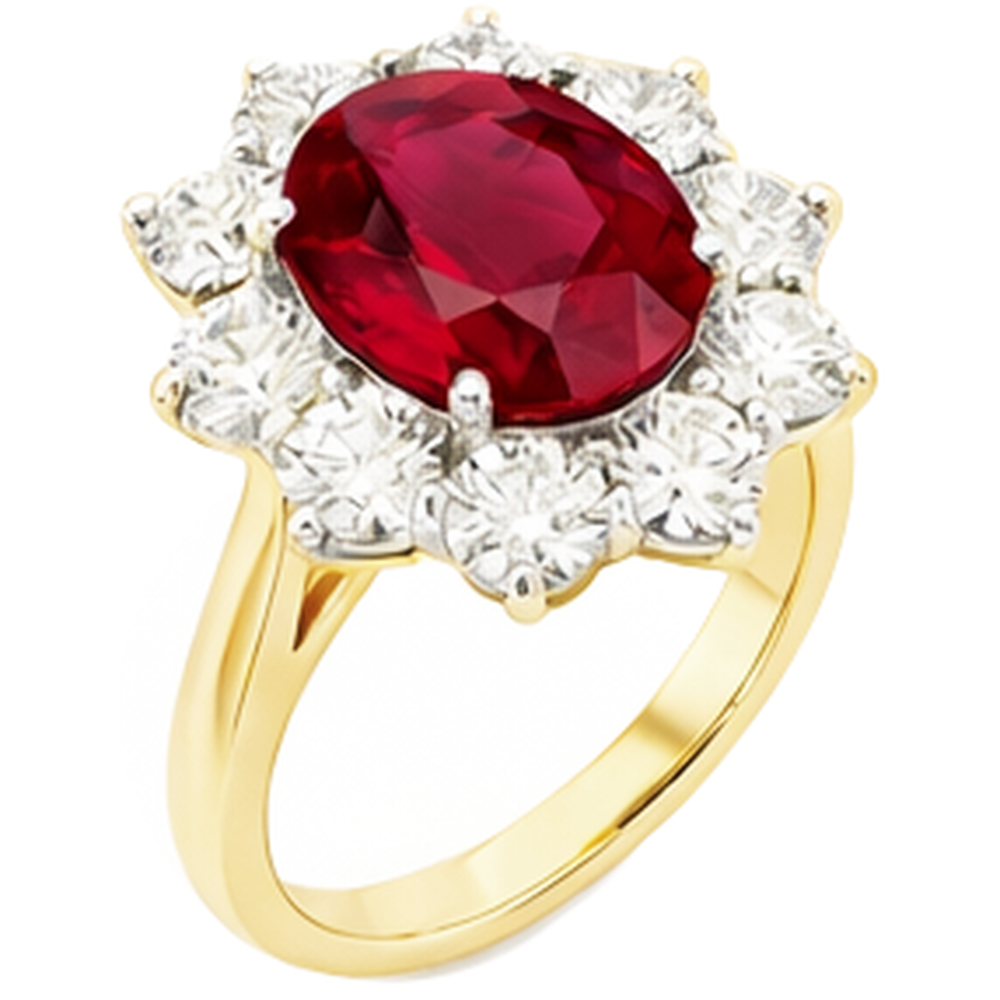 Anello in oro 14K con rubino naturale a taglio rotondo da 5 ct con diamanti