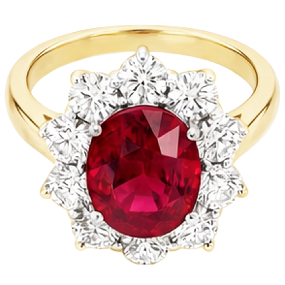 Anello in oro 14K con rubino naturale a taglio rotondo da 5 ct con diamanti