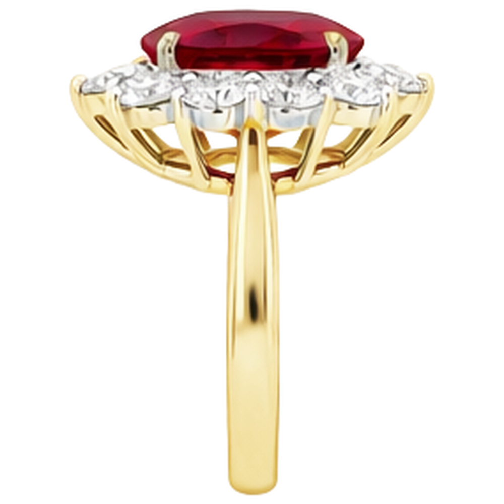 Anello in oro 14K con rubino naturale a taglio rotondo da 5 ct con diamanti