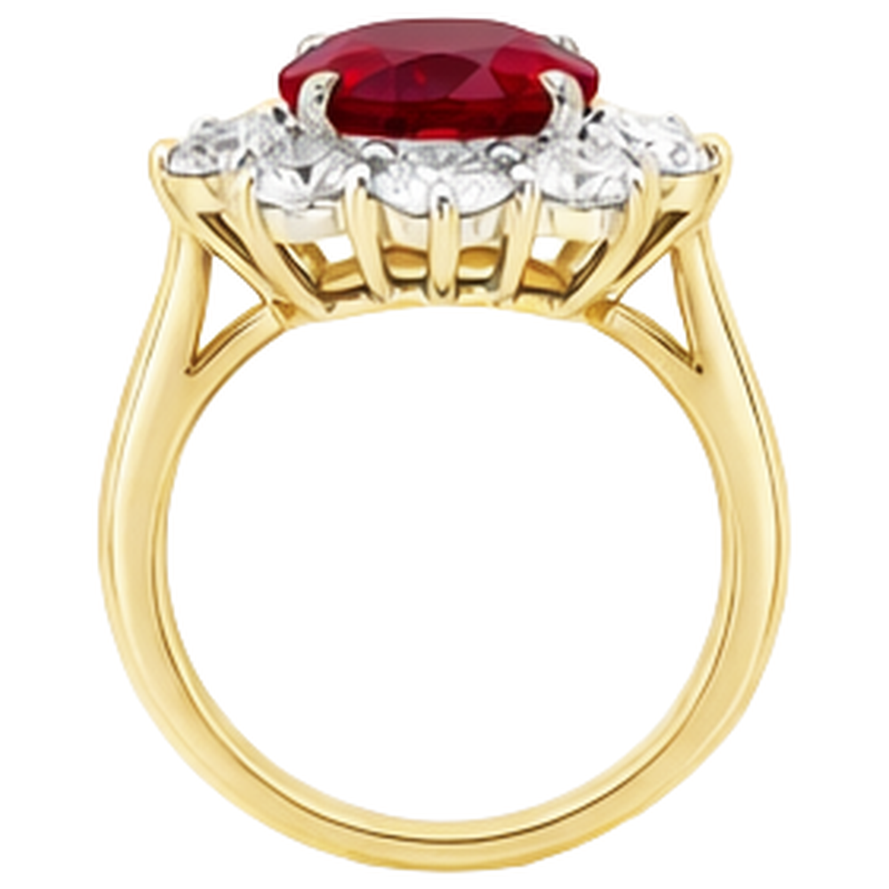 Anello in oro 14K con rubino naturale a taglio rotondo da 5 ct con diamanti
