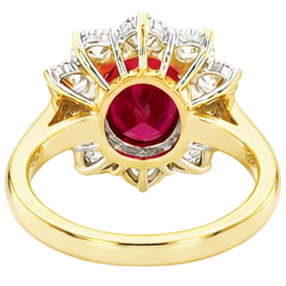 Anello in oro 14K con rubino naturale a taglio rotondo da 5 ct con diamanti