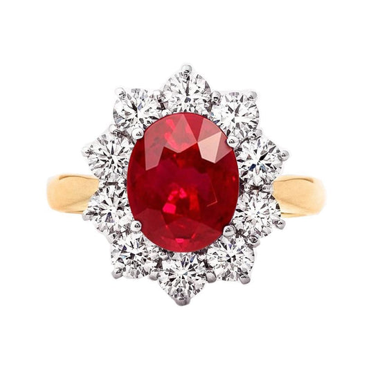 Anello in oro 14 carati con rubino naturale a taglio rotondo da 5 ct con diamanti - harrychadent.it