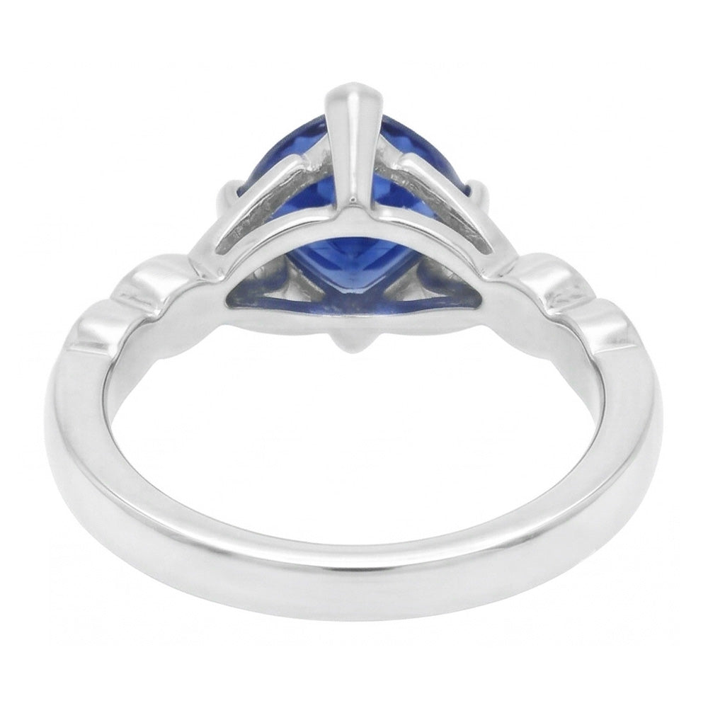 Anello in oro 14K con tre pietre trilioni di zaffiri blu 1.75 carati di diamanti