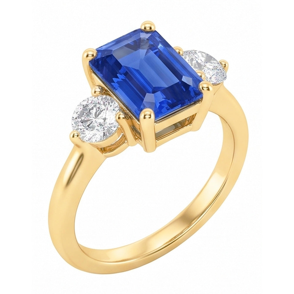 Anello in oro 3 pietre con smeraldo e zaffiro di Ceylon Diamanti Naturali Autentici ( non creati in laboratorio ) 3 carati