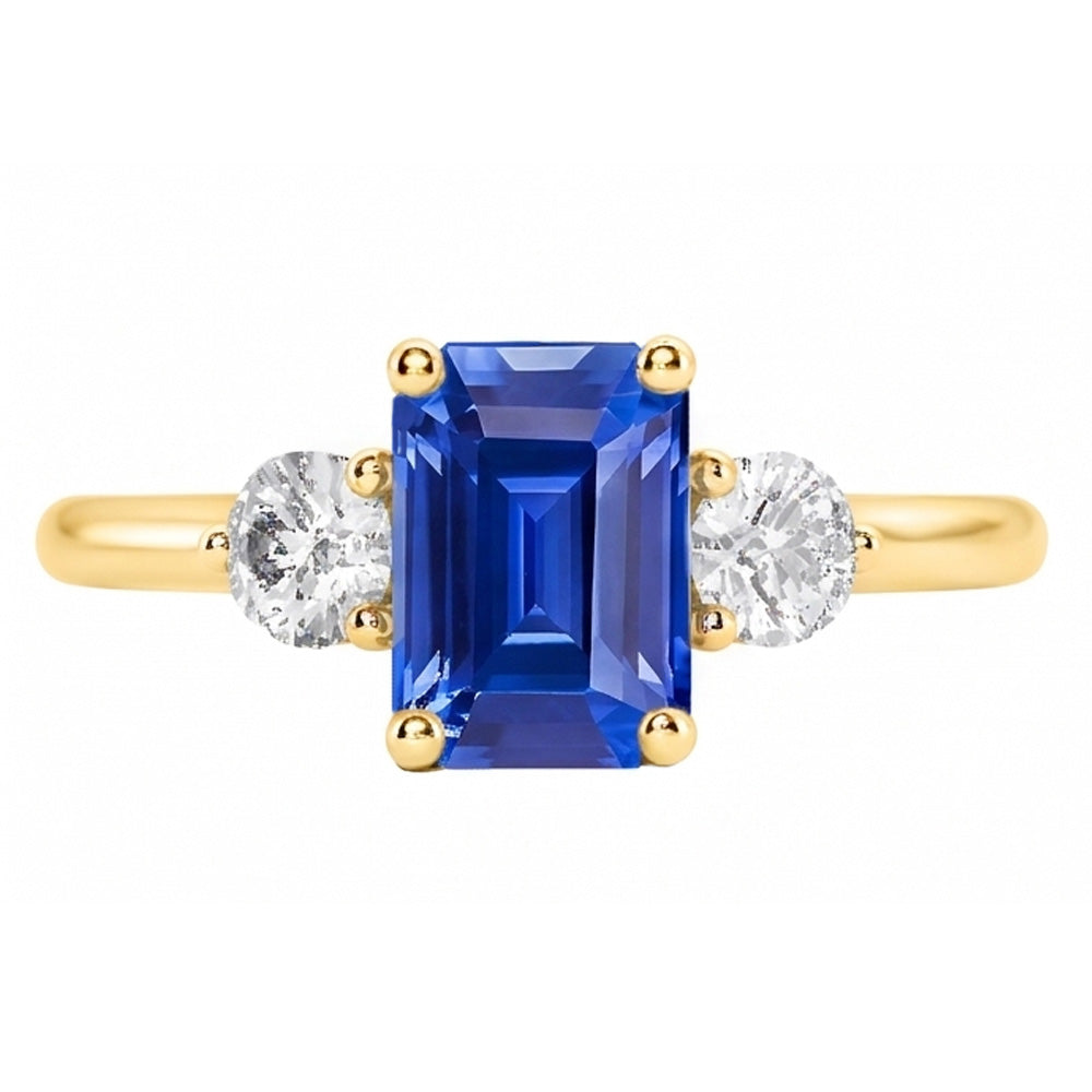 Anello in oro 3 pietre con smeraldo e zaffiro di Ceylon Diamanti Naturali Autentici ( non creati in laboratorio ) 3 carati