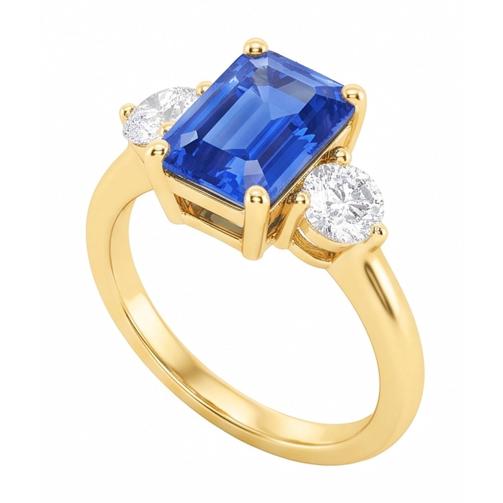 Anello in oro 3 pietre con smeraldo e zaffiro di Ceylon Diamanti Naturali Autentici ( non creati in laboratorio ) 3 carati